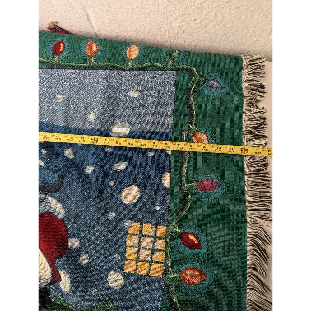 CHRISTMAS Snowman Throw Blanket Tapestry  48x53 Fringe‎ Mohawk Vintage